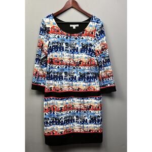 Madison Leigh Dress Womens Size 12 Sheath‎ Abstract 3/4 sleeves Stretch